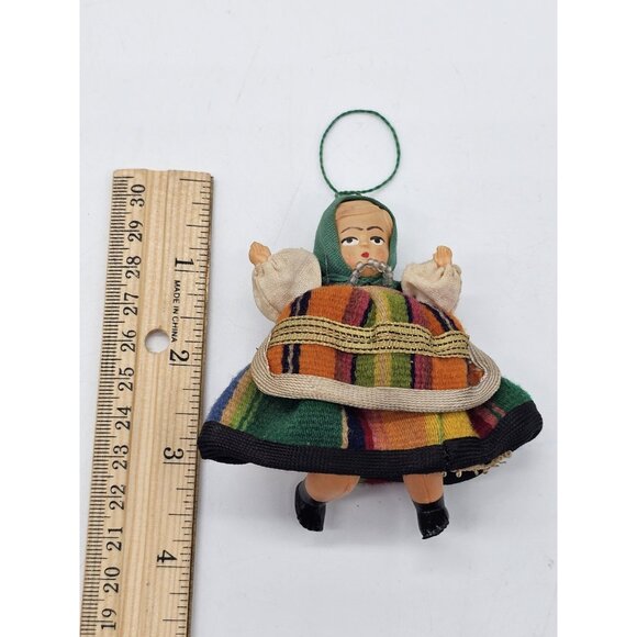 Vintage German Celluloid Folk Art Doll Hanging Christmas Tree Ornament - Picture 7 of 10